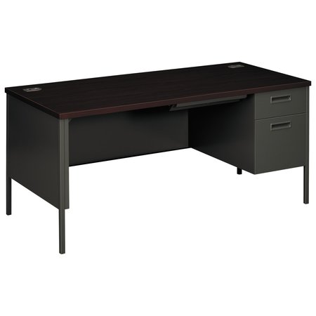 HON Pedestal Desk, 30 in D, 66" W, 29.5" H, Mahogany/Charcoal, Metal HP3265R.N.S
